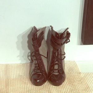 Grey and Deep Brown Lace up Boots